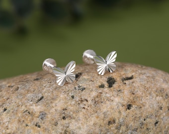 Sterlingzilveren diamantgeslepen Sunburst Butterfly 16G-oorbellen met platte achterkant