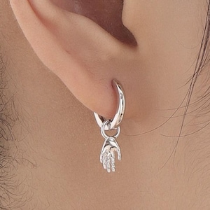 Sterling Silver Hand Huggie Hoops, Silver or Gold, Detachable Cute Hand Hoop Earrings, Palm Earrings