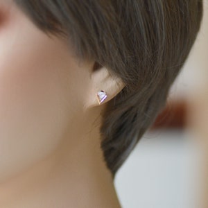 Tiny Double Triangle Arrow Arrowhead Stud Earrings, Rose Gold over Sterling Silver, Chevron Geometric Minimalist Design image 7