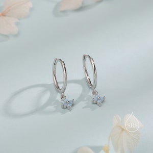 Extra Tiny Hydrangea Flower CZ Huggie Hoop Earrings in Sterling Silver, Silver or Gold, Green, Blue, Pink, Purple or Clear CZ zdjęcie 7