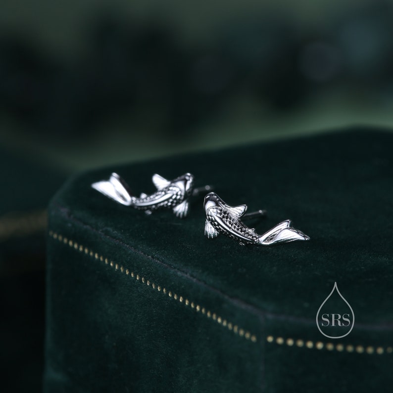 Koi Fish Stud Earrings in Sterling Silver, Silver or Gold or Rose Gold, Koi Fish Earrings image 3