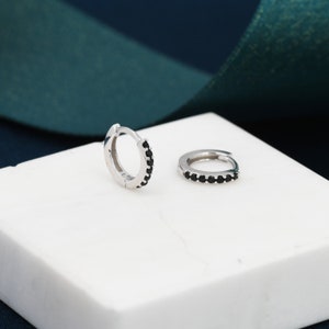 Onyx Black CZ Crystal Huggie Hoops in Sterling Silver, Silver or Gold, 6mm, 7mm and 8mm Minimalist Hoop Earrings
