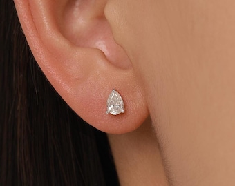 Sterling Silver Droplet Moissanite Earrings,  Pear Cut 4x6mm