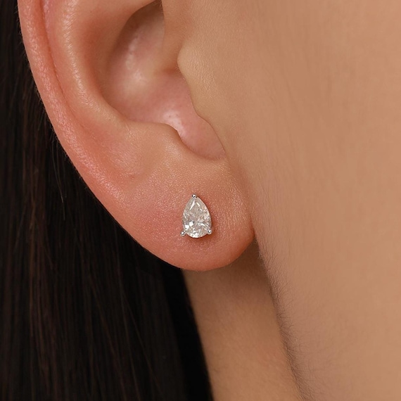 Sterling Silver Droplet Moissanite Earrings,  Pear Cut 4x6mm