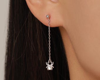 Sterlingzilveren druppeloorbellen met spinketting