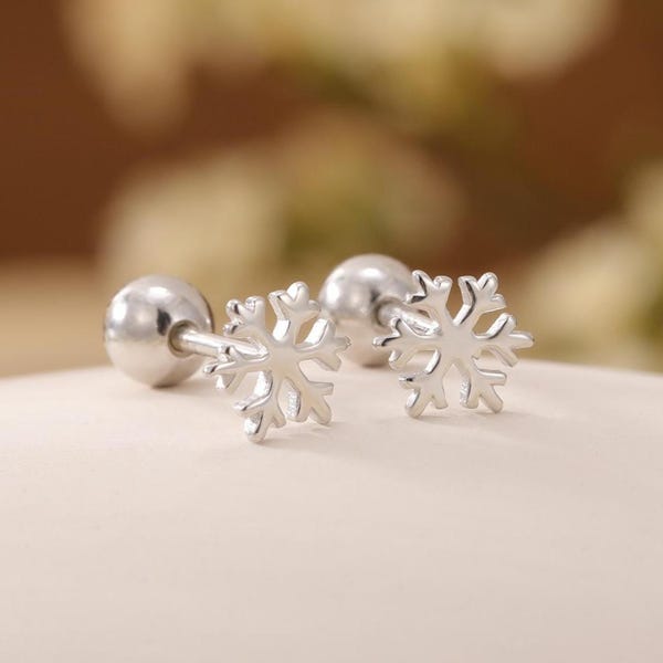 Snowflake 18G Screw Back Earrings in Sterling Silver