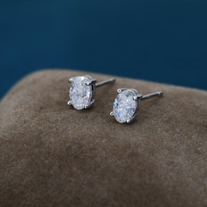 1Ct Moissanite Diamond Stud Earrings in Sterling Silver, Oval Cut Earrings, 4x6mm, Four Prong Set, Oval Moissanite Earrings image 3