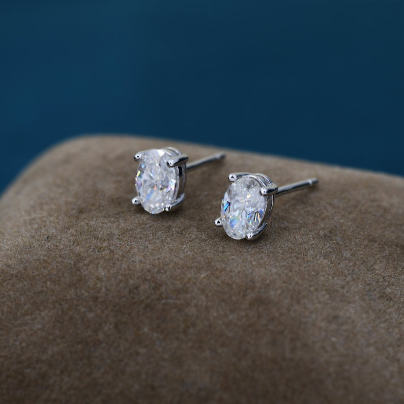 1Ct Moissanite Diamond Stud Earrings in Sterling Silver, Oval Cut Earrings, 4x6mm, Four Prong Set, Oval Moissanite Earrings image 3