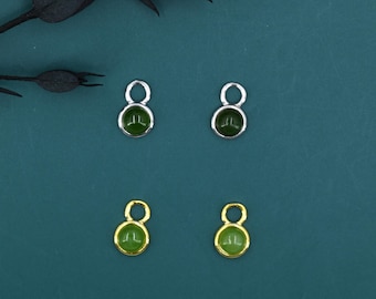 Natural Jasper Jade Charms for Huggie Hoops, Sterling Silver Round Circle Jade Charms for Earrings, Detachable, Silver or Gold