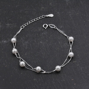 Sterling Silver Beautiful Pearl Minimalist Charm Layer Bracelet Adjustable Length Simple and Elegant Jewellery B58 image 1