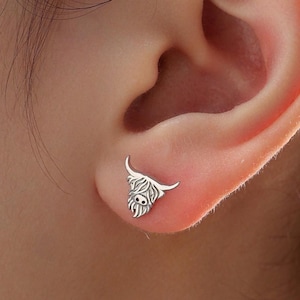 Highland Cow Stud Earrings in Sterling Silver, Silver or Gold  Bull Earrings, Cow Earrings, Scottish Design
