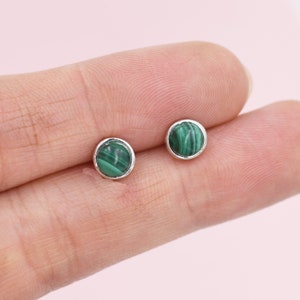 Natural Malachite Stone Stud Earrings in Sterling Silver 5mm Genuine Malachite Stud Earrings Semi Precious Gemstone image 7