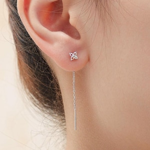 オーロラ・ボレアリス 4CZフラワー スレダー イヤリング（スターリングシルバー）、アジサイ ABクリスタル イヤースレダー、トレフォイル ムーンストーン イヤリング