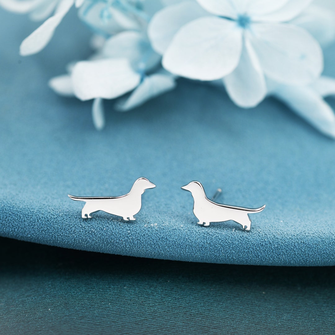 Sausage Dog Stud Earrings in Sterling Silver, Silver or Gold, Dachshund