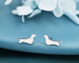 Sausage Dog Stud Earrings in Sterling Silver, Silver or Gold, Dachshund Dog Earrings, Dog Earrings, Silver Dog Earrings