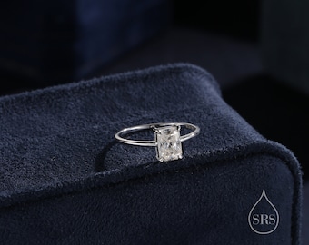 1 Carat Emerald Cut Moissanite Diamond Classic Single Stone Bague de fiançailles en argent sterling, véritable bague baguette Moissanite, US 5-8