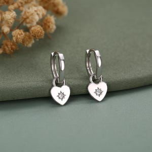 Sterling Silver Starburst Heart Hoop Earrings, Detachable Heart Charm Hoop Earrings, Silver or Gold,  Interchangeable and detachable