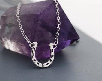 Tiny Horseshoe Necklace in Sterling Silver, Silver or Gold,  Adjustable 16'' - 18'' - Cute Quirky and Fun Jewellery, Horse Necklace