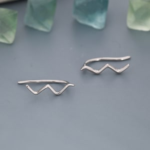 Zigzag Wave Crawler Earrings in Sterling Silver, Silver or Gold or Rose Gold, Minimalist Geometric, Ear Climbers image 2