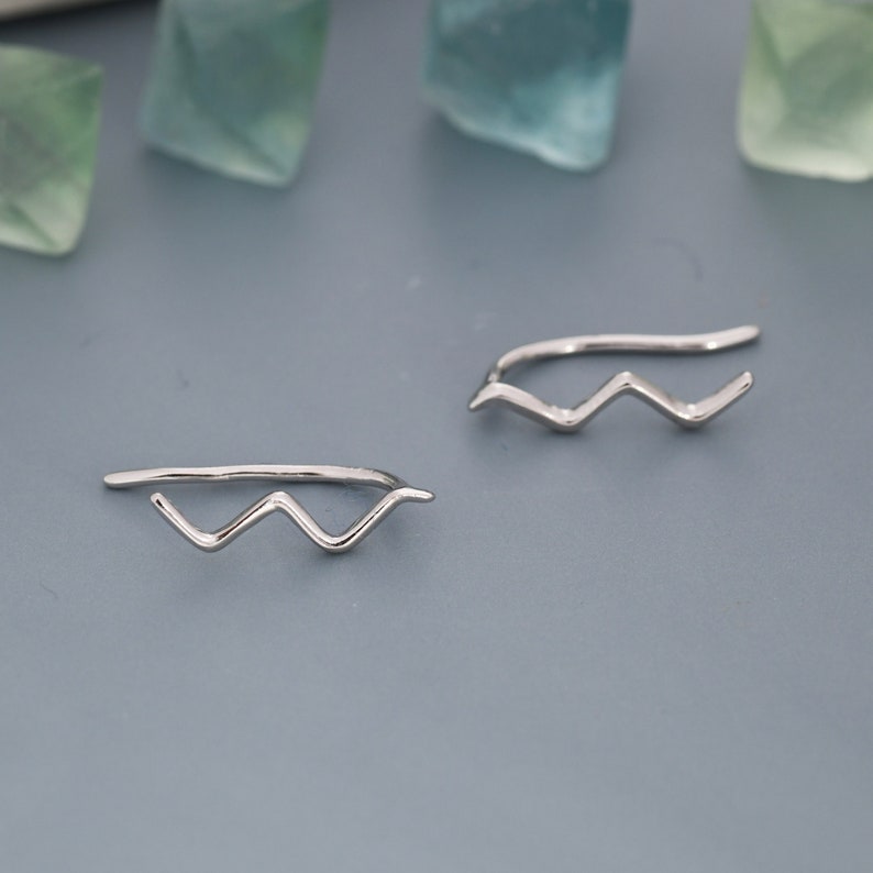 Zigzag Wave Crawler Earrings in Sterling Silver, Silver or Gold or Rose Gold, Minimalist Geometric, Ear Climbers image 2