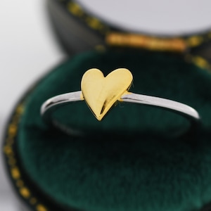 Heart Ring in Sterling Silver, Silver and Gold Two Tone Ring, Heart of Gold, Gold Heart Ring, Size US 5 - 8