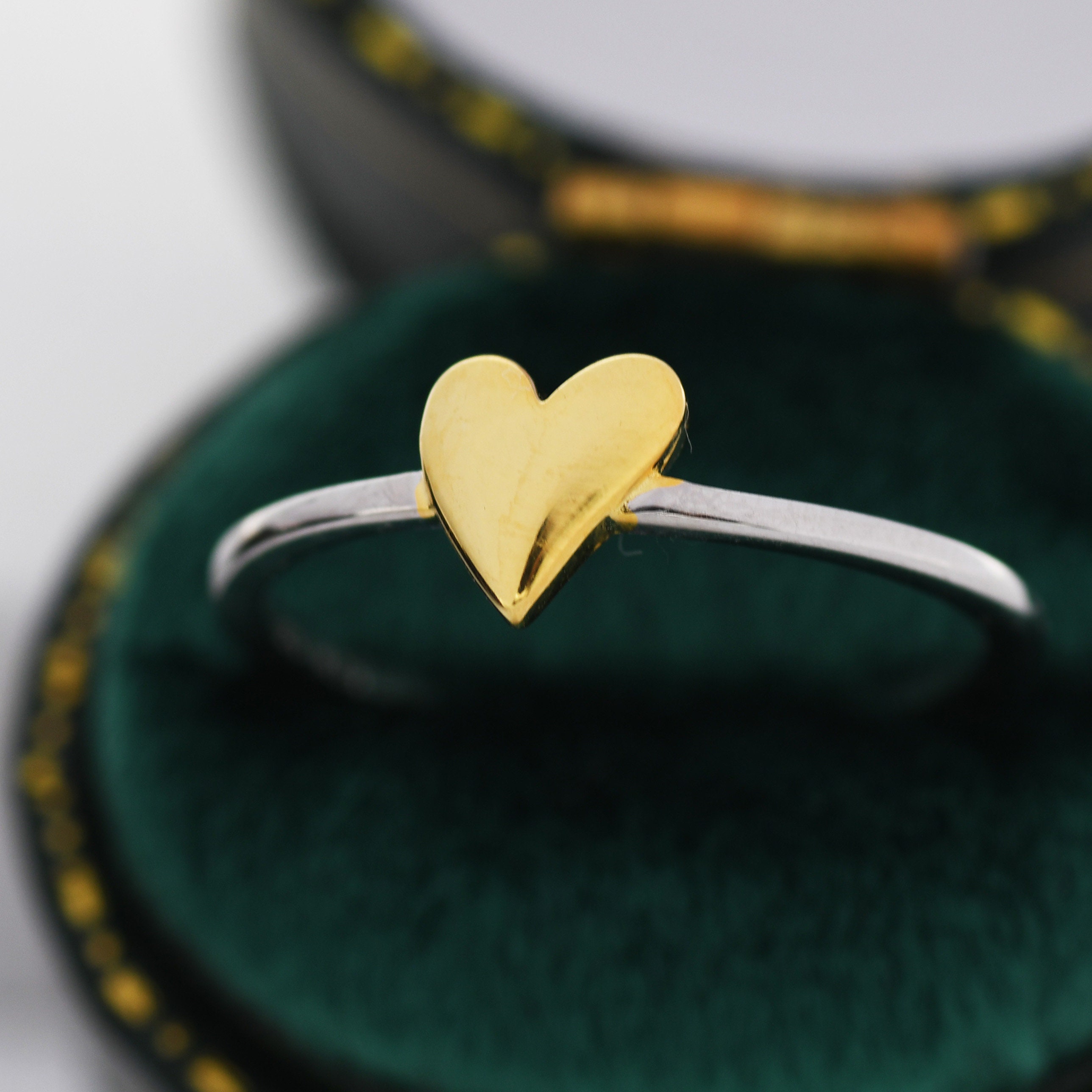 Heart Ring in Sterling Silver, Silver and Gold Two Tone Ring, Heart of Gold,  Gold Heart Ring, Size US 5 8 - Etsy