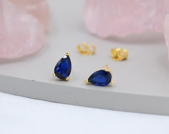 Sterling Silver Sapphire Blue Droplet Earrings,  Pear Cut Sapphire Earrings,  September Birthstone CZ Earrings, Silver, Gold or Rose Gold