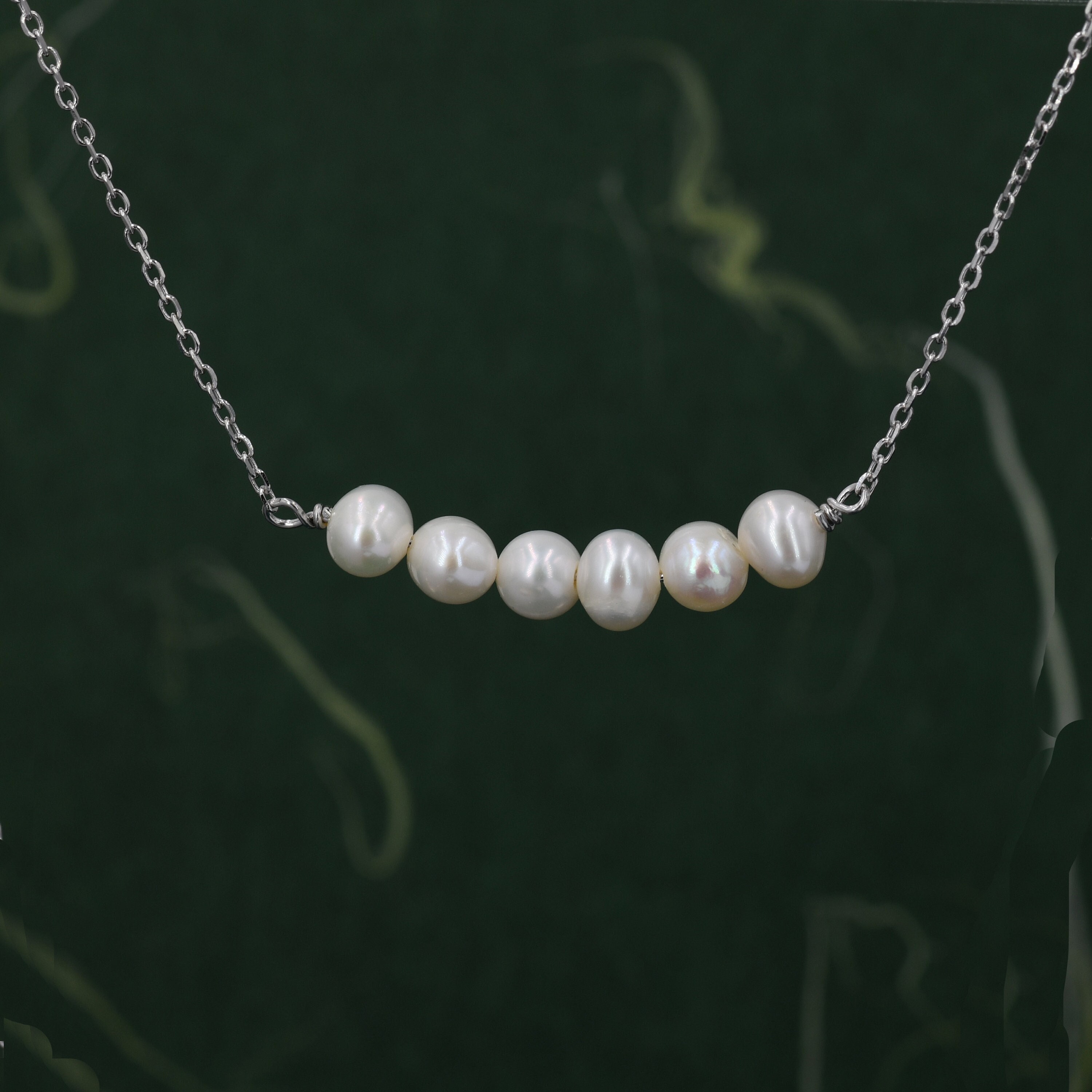 Genuine Freshwater Pearl Bar Pendant Necklace in Sterling