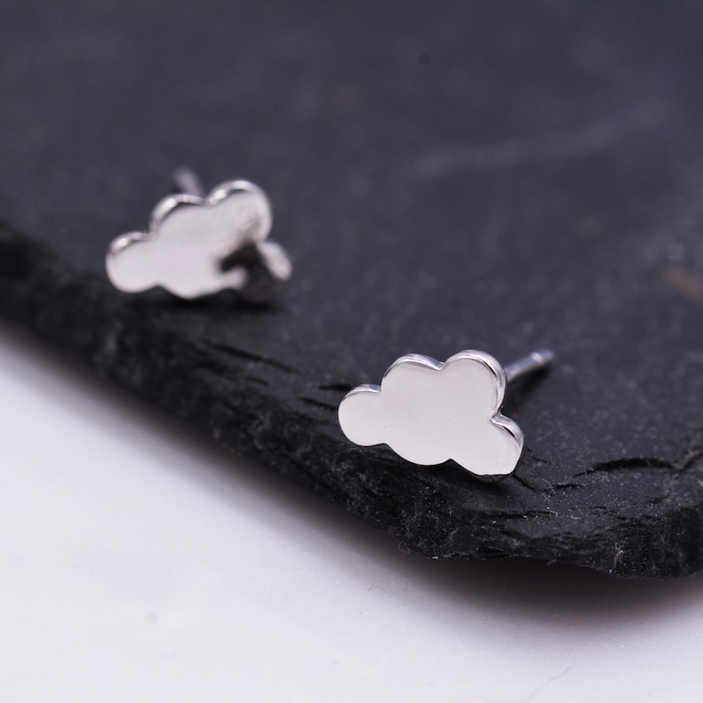 Sterling Silver Little Cloud Stud Earrings, Cute and Quirky Jewellery, Silver Lining Earrings L24 image 1