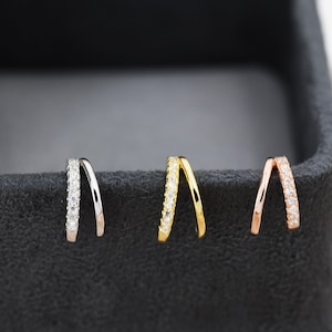 Double Hoop Effect Earrings in Sterling Silver, CZ Pave Hoop Earrings, Silver, Gold, Rose Gold, Dainty and Delicate image 8