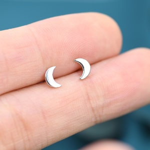 Extra Tiny Moon Stud Earrings in Sterling Silver, Small Moon Stud, Moon Earrings, Celestial Jewellery image 1