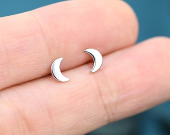 Extra Tiny Moon Stud Earrings in Sterling Silver, Small Moon Stud, Moon Earrings, Celestial Jewellery