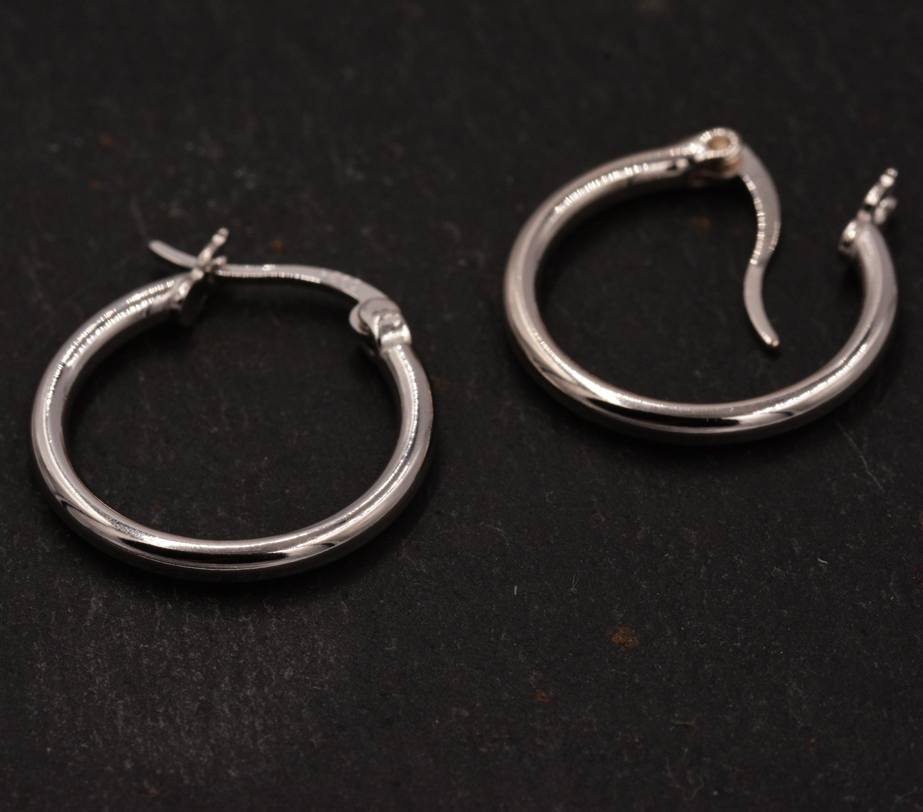 Pair of Plain Huggie Hoop Earrings in Sterling Silver With | Etsy UK