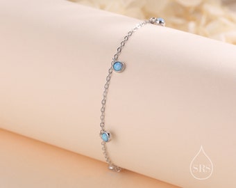 Delicate Blue Opal Charm Bracelet in Sterling Silver,  Silver or Gold, Sterling Silver Tiny Opal Bracelet