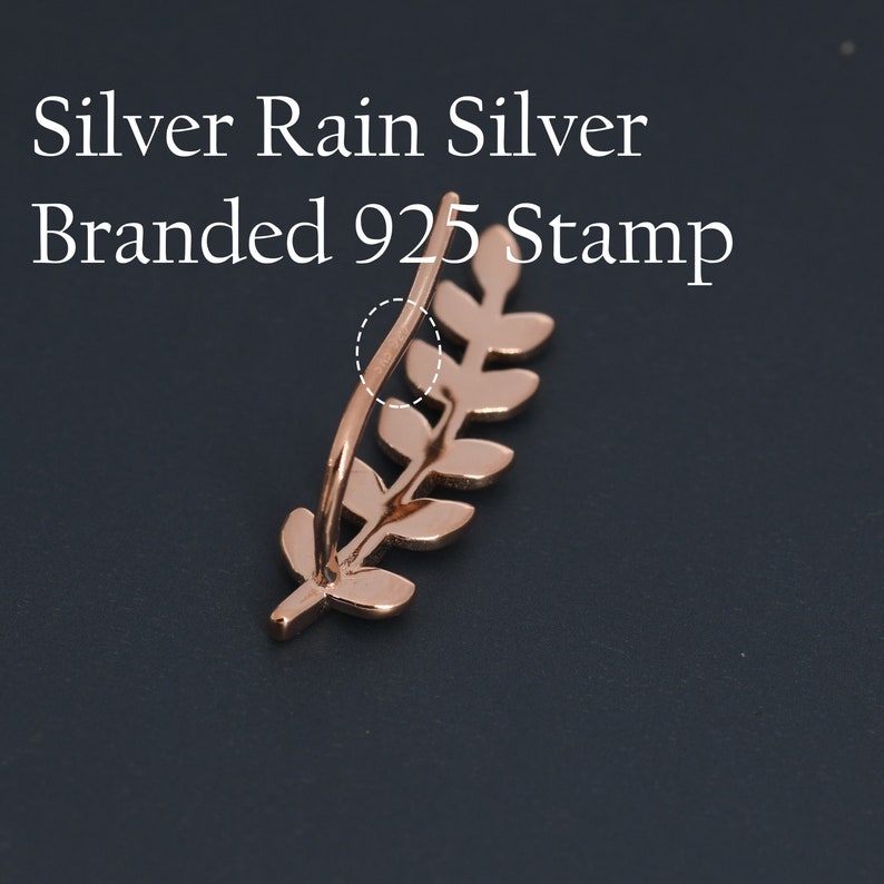 Leaf crawler Earrings in Sterling Silver, Silver, Gold or Rose Gold, Olive Branch Climber Earrings, Nature Inspired Ear Climbers zdjęcie 3