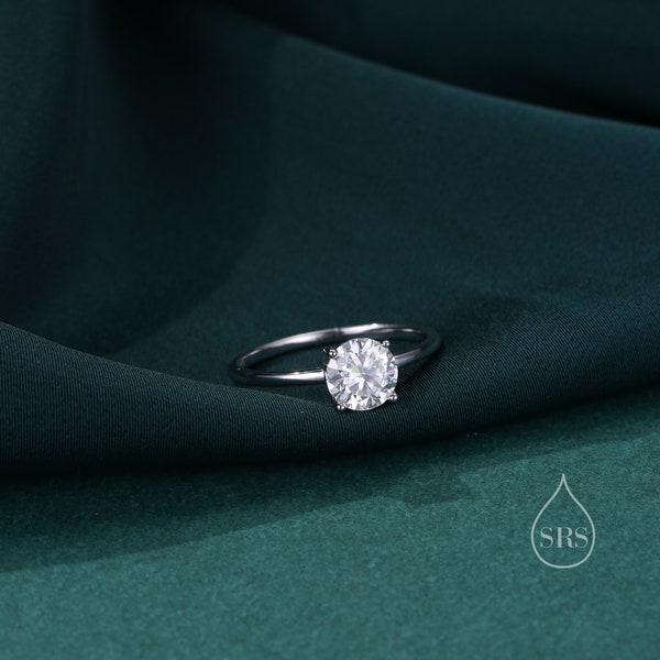 1 Carat Moissanite Diamond Classic Single Stone Engagement Ring in Sterling Silver, Genuine Moissanite Diamond, US 5-8