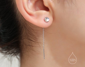Moonstone Dot Threader Earrings in Sterling Silver, Lab Moonstone Ear Threaders, Silver or Gold, Moonstone Threaders, Chain Earrings