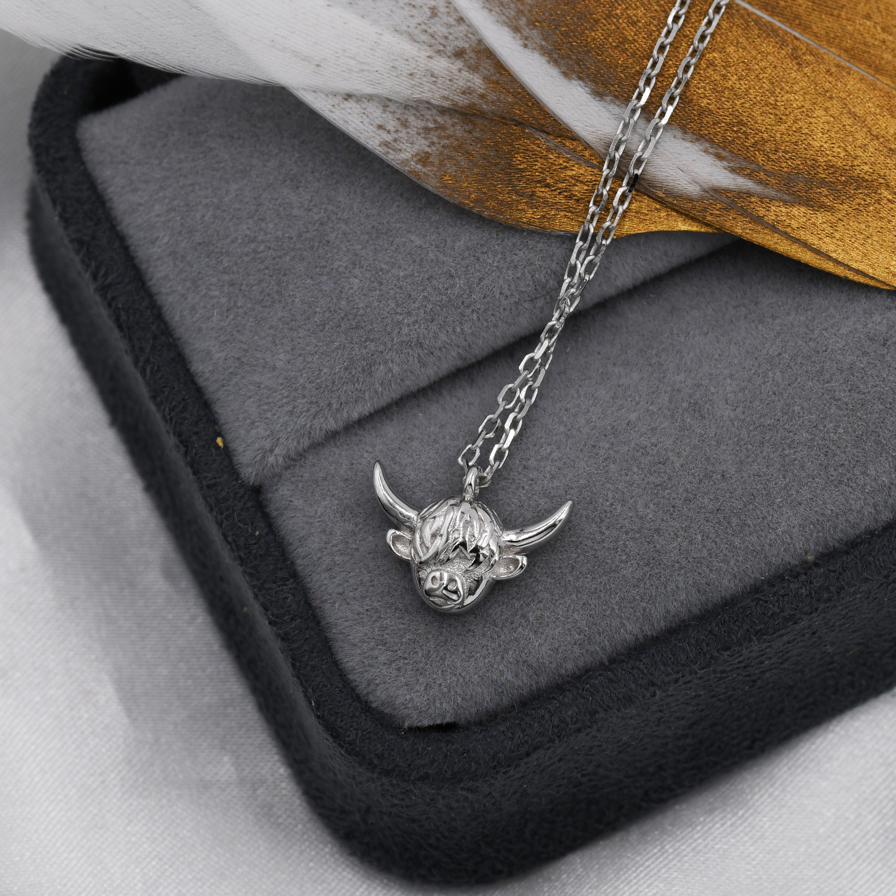 Tiny Highland Cow Pendant Necklace in Sterling Silver, Highland Cow Necklace, Scottish Inspired Jewellery