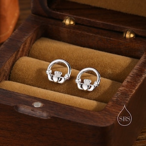 Sterling Silver Claddagh Stud Earrings Earrings, Silver or Gold or Rose Gold, Irish Claddagh  Earrings