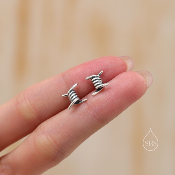 Barbed Wire Stud Earrings in Sterling Silver, Silver, Gold or Rose Gold, Barbed Wire Earrings,