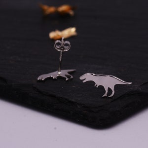 T-Rex Tyrannosaurus Dinosaur Stud Earrings in Sterling Silver, Cute Fun and Quirky T Rex Jewellery image 5