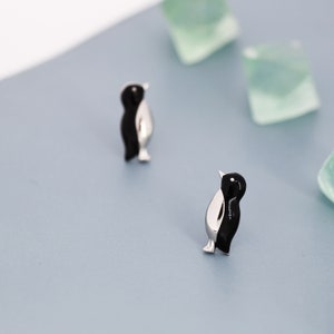 Penguin Stud Earrings in Sterling Silver, Hand Painted Enamel, Bird Earrings, Penguin Earrings, Animal Earrings, Nature Inspired