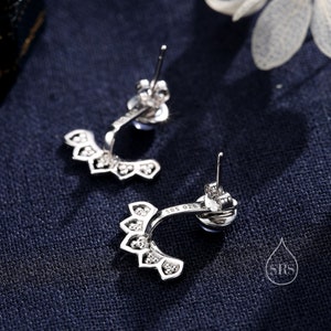 Veste d'oreille lotus opale de feu en argent sterling, boucles d'oreilles veste lotus opale de laboratoire en argent sterling, argent ou or, recto et verso image 5