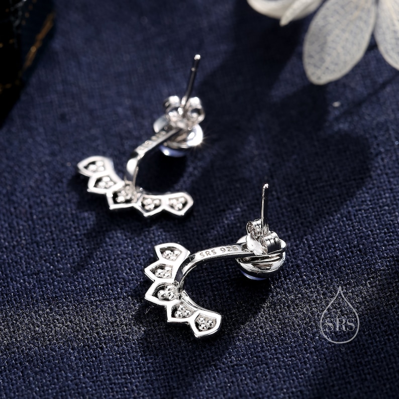 Veste d'oreille lotus opale de feu en argent sterling, boucles d'oreilles veste lotus opale de laboratoire en argent sterling, argent ou or, recto et verso image 5