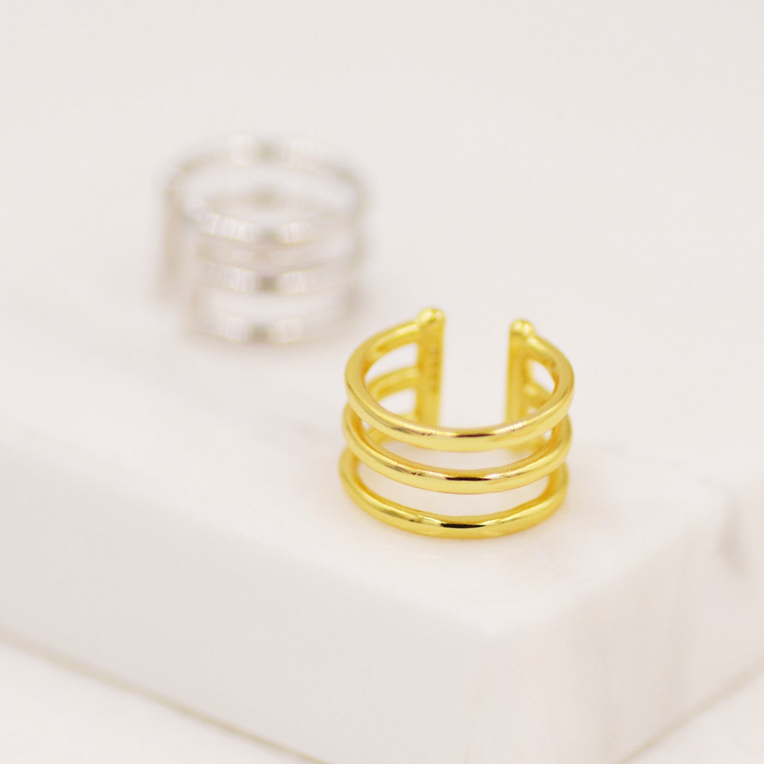 Chunky Triple Bar Ear Cuffs in Sterling Silver Three Bar Ear Etsy