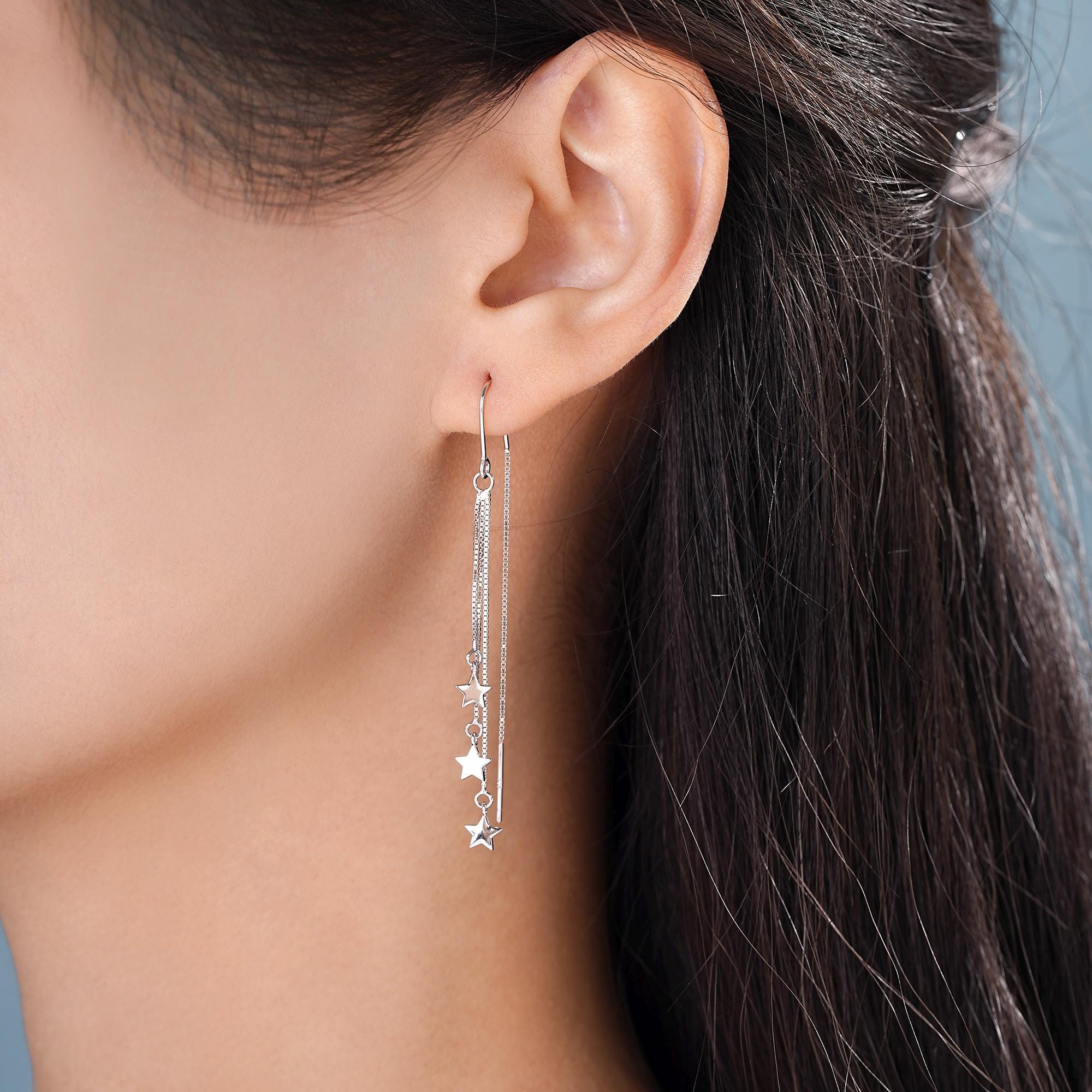 Boucles D'Oreilles Longues Pendentifs Étoilés En Argent 925 - Style Tassels - Neuf Avec Étiquettes