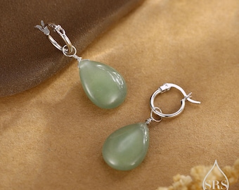 Vintage 14k Yellow Gold Pear Drop Jade Dangle Earrings, Classy