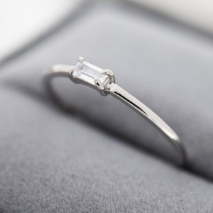 Single Baguette CZ Ring in Sterling Silver, Silver or Gold, 4 Pronged Set, Minimalist CZ Ring US 5 - 8