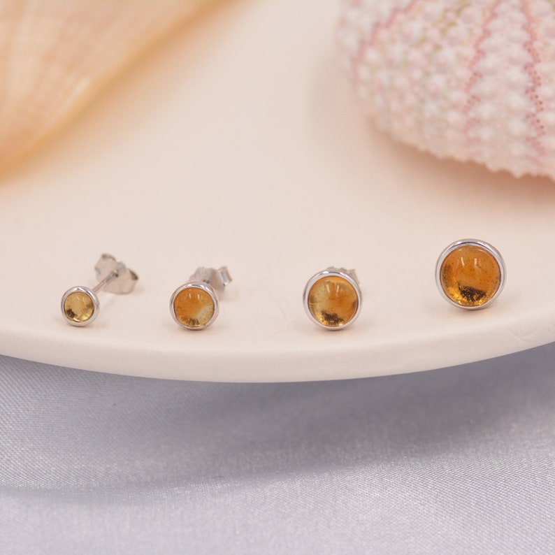 Natural Citrine Crystal Stud Earrings in Sterling Silver 4 sizes Genuine Yellow Citrine Crystal Stud Earrings Semi Precious Gemstone image 4