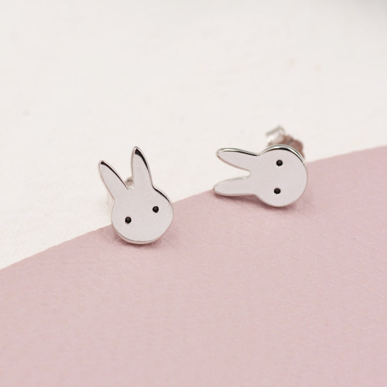 Cute Bunny Earrings in Sterling Silver, Rabbit Stud Earrings, Rabbit Head Earrings, Animal Earrings image 7